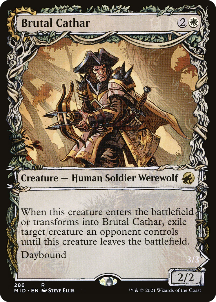 Brutal Cathar (Showcase) (MID-286) - Innistrad: Midnight Hunt: (Showcase, Double Faced Transform) Foil - Image 3