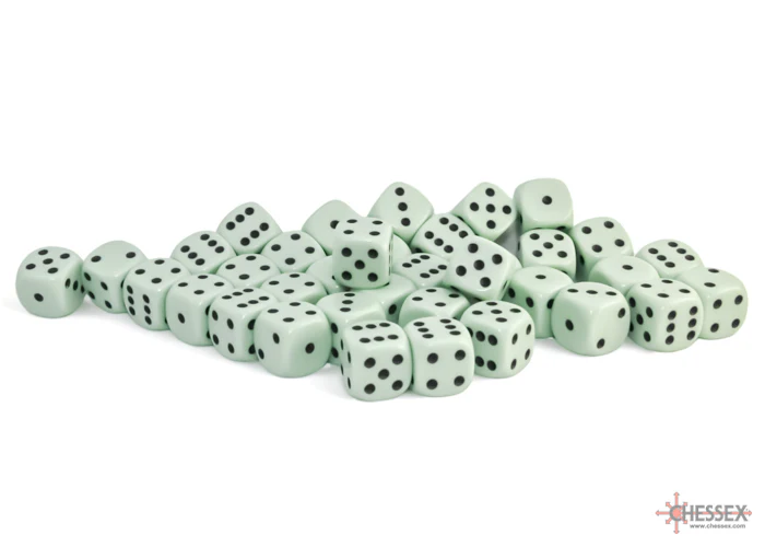 Chessex Opaque: 12MM D6 Pastel Green/Black (36)