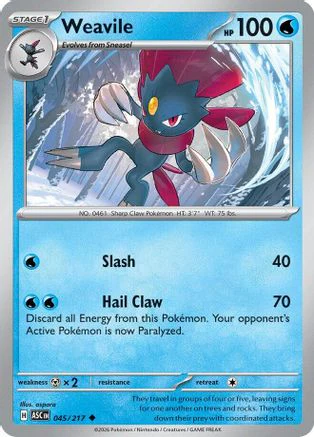 Weavile (045/217) - Reverse Holofoil ME Ascended Heroes - Uncommon